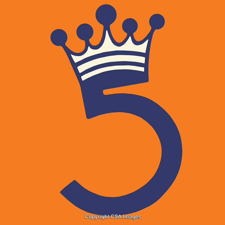 Illustration of Number Five with a Crown on Orange Background