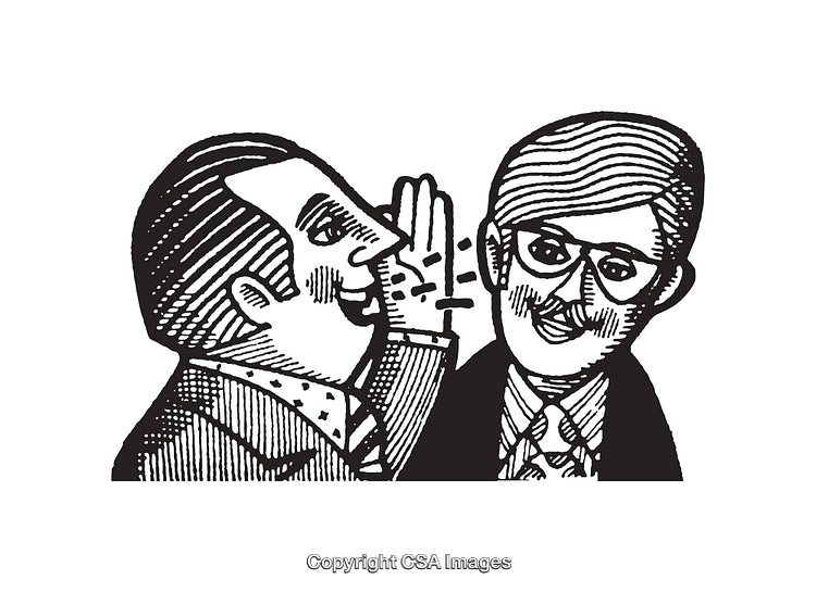 Black and White Line Art Depicting Two Individuals in a Conversation