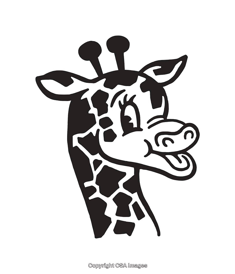 Illustration of a Cheerful Cartoon Giraffe Head with a Smiling Expression