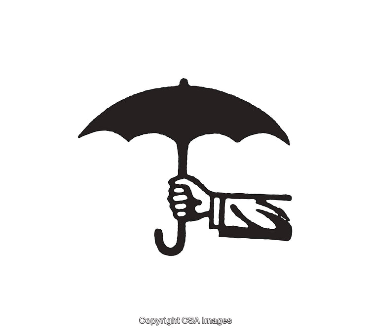 Black and White Illustration of a Hand Holding an Umbrella
