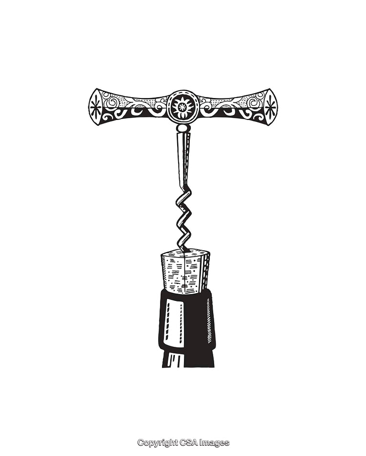 Vintage Corkscrew Illustration with Ornate Handle and Textured Design