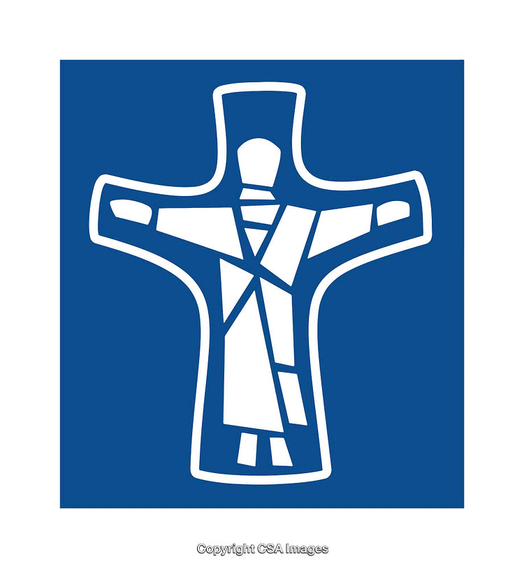 Abstract Blue Symbol Depicting Religious Cross and Figures