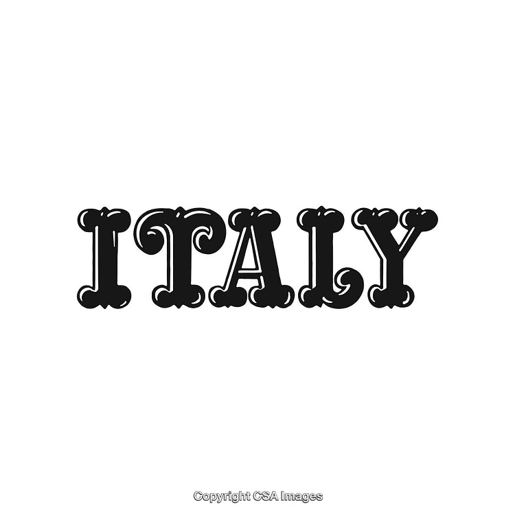 Vintage Decorative Typography Design Featuring the Word Italy in Black