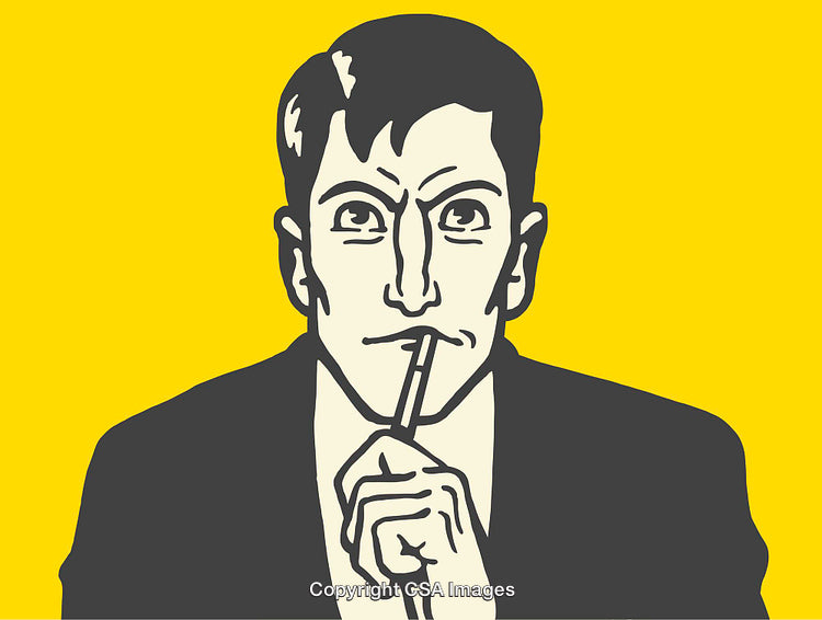 Illustration of a Thoughtful Individual in Retro Style on a Yellow Background