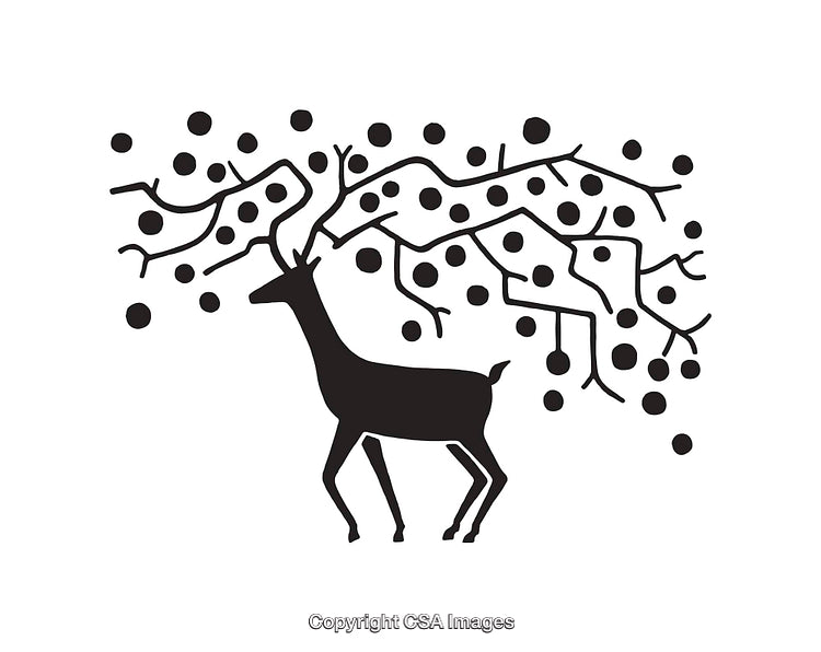 Silhouette of a Deer with Artistic Abstract Branches in Black and White