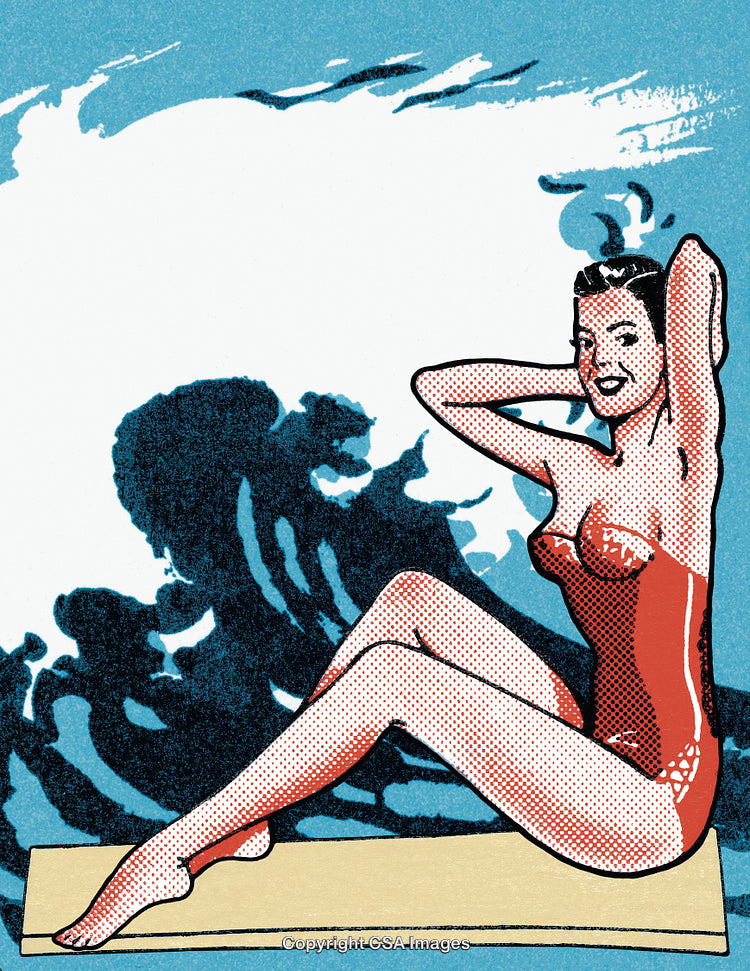 Vintage Pop Art Illustration of a Smiling Woman in a Retro Bikini
