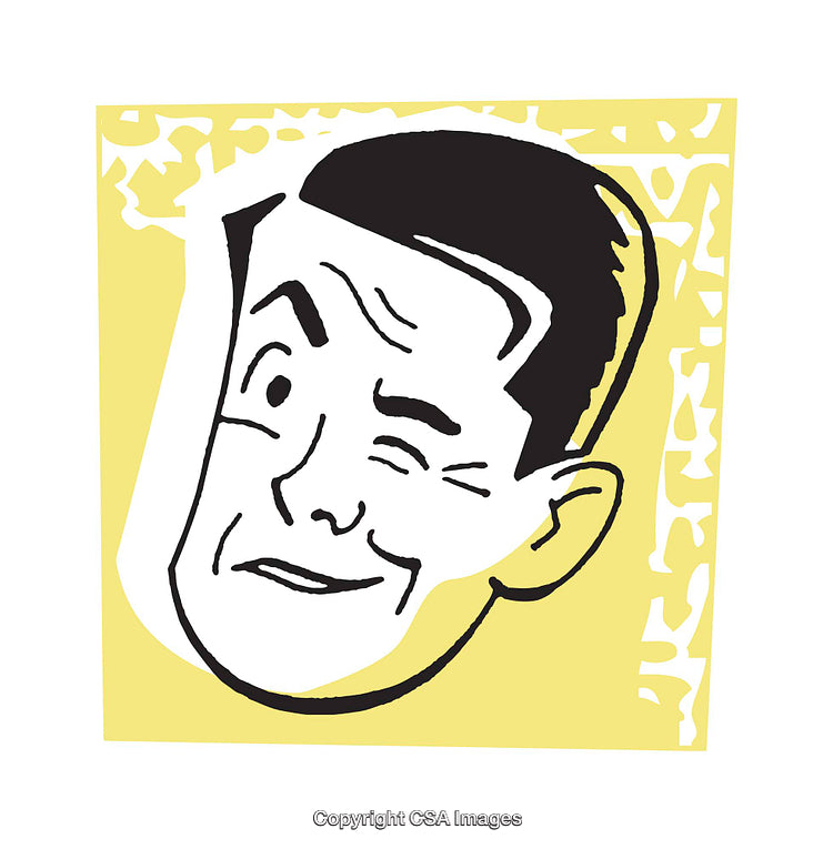 Retro Cartoon Style Illustration of A Winking Smiling Man Face
