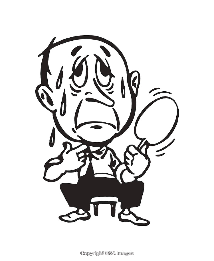Black And White Line Art of a Sweating Man With Exhaustion