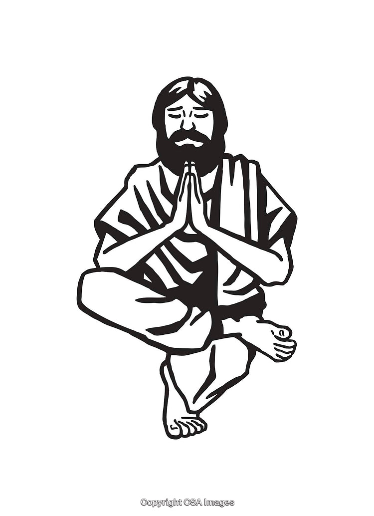 Meditative Illustration of a Seated Figure in a Black and White Line Art Style