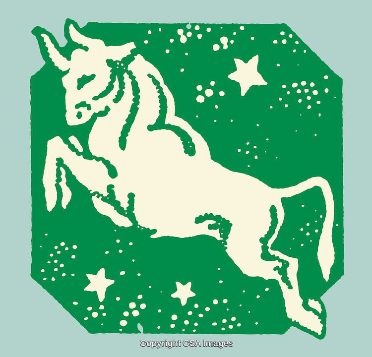 Retro Line Art Illustrating Bull with Starry Background in Green Accent