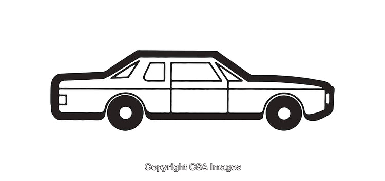 Black and White Line Art Illustration of a Sedan Car Profile