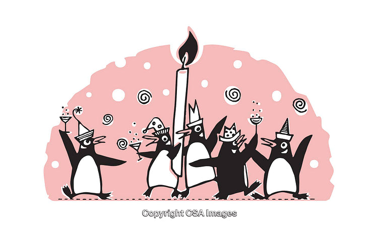 Whimsical Penguins Celebrating with Hats and Drinks in a Party Setting