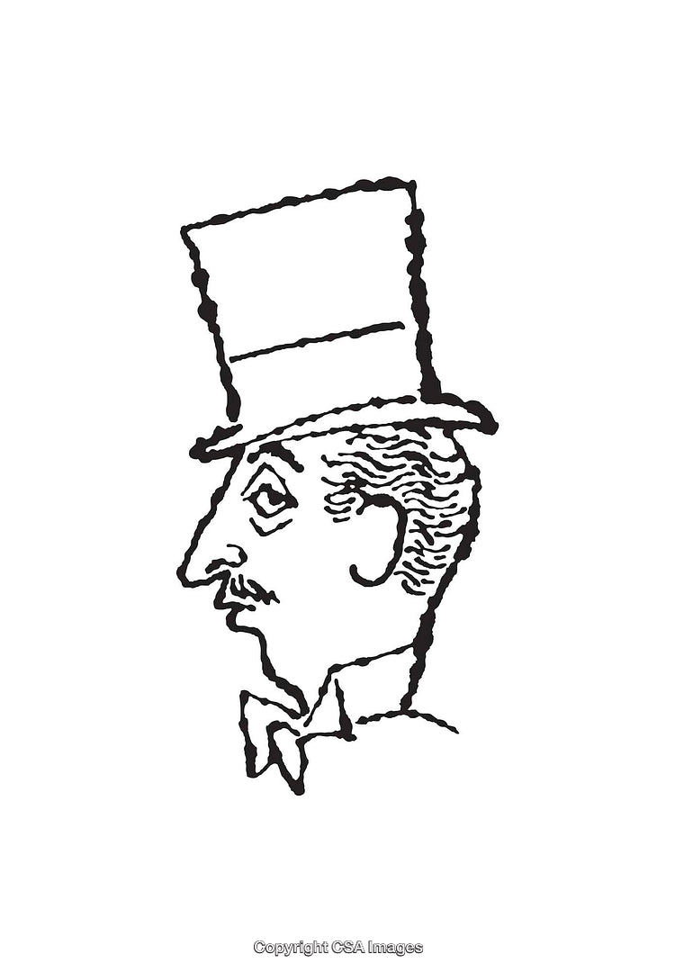 Vintage Line Art Illustration of a Gentleman in a Top Hat