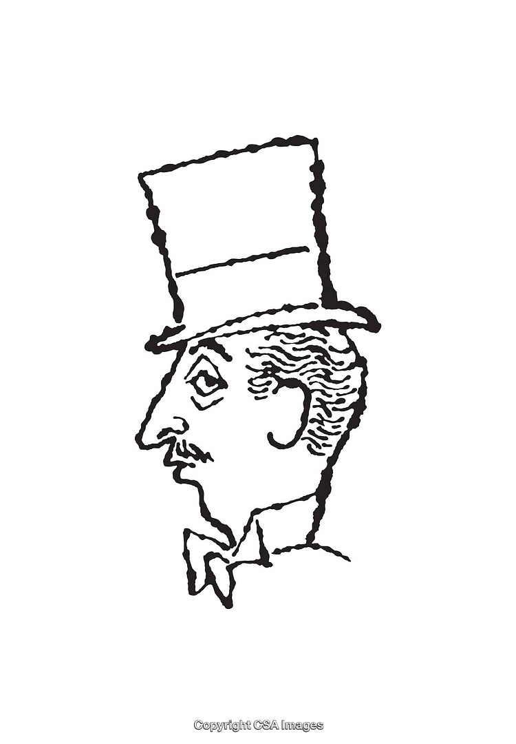 Vintage Line Art Illustration of a Gentleman in a Top Hat
