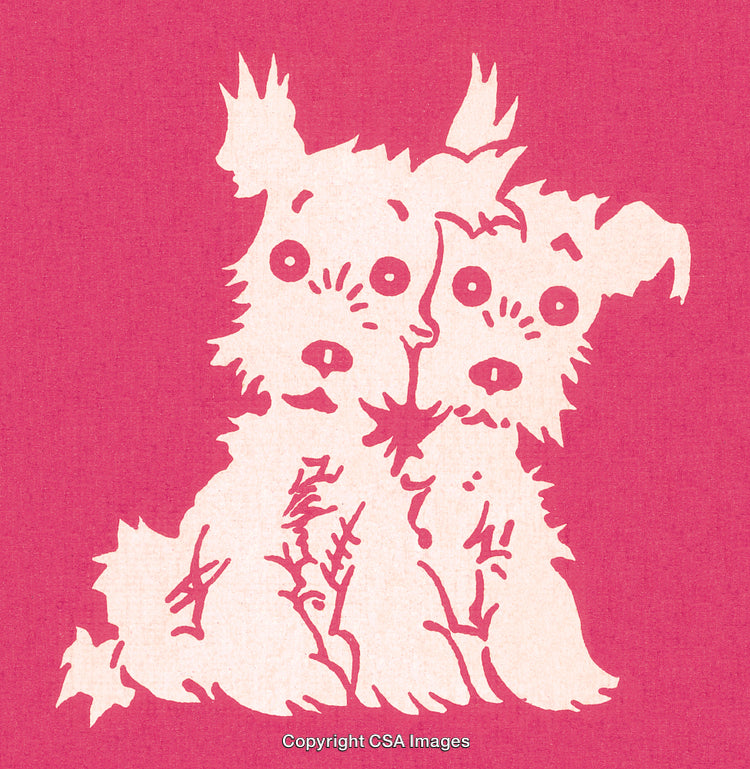 Playful Illustration of Two Dogs on a Vibrant Pink Background