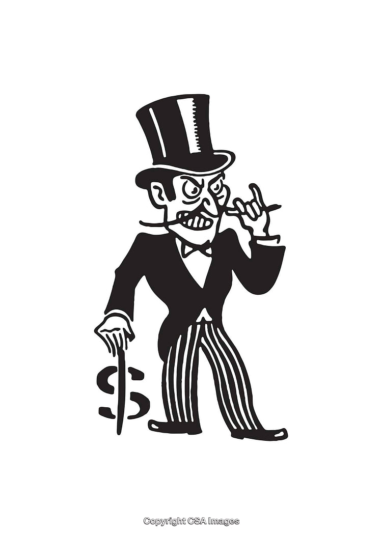 Black and White Illustration of a Wealthy Businessman Character in Formal Attire