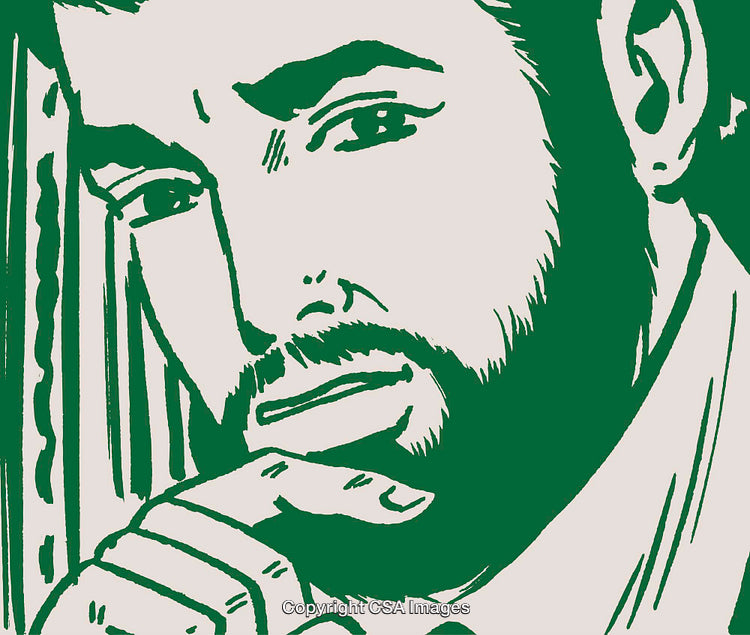 Abstract Illustration of a Man in Deep Thought with Bold Green Lines
