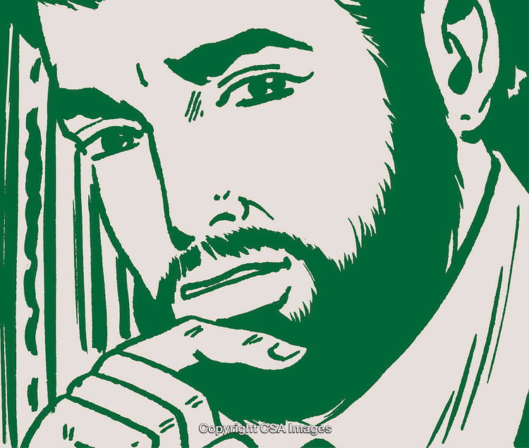 Abstract Illustration of a Man in Deep Thought with Bold Green Lines