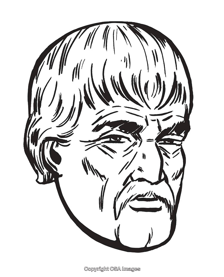 Black and White Illustration of an Elderly Man's Face