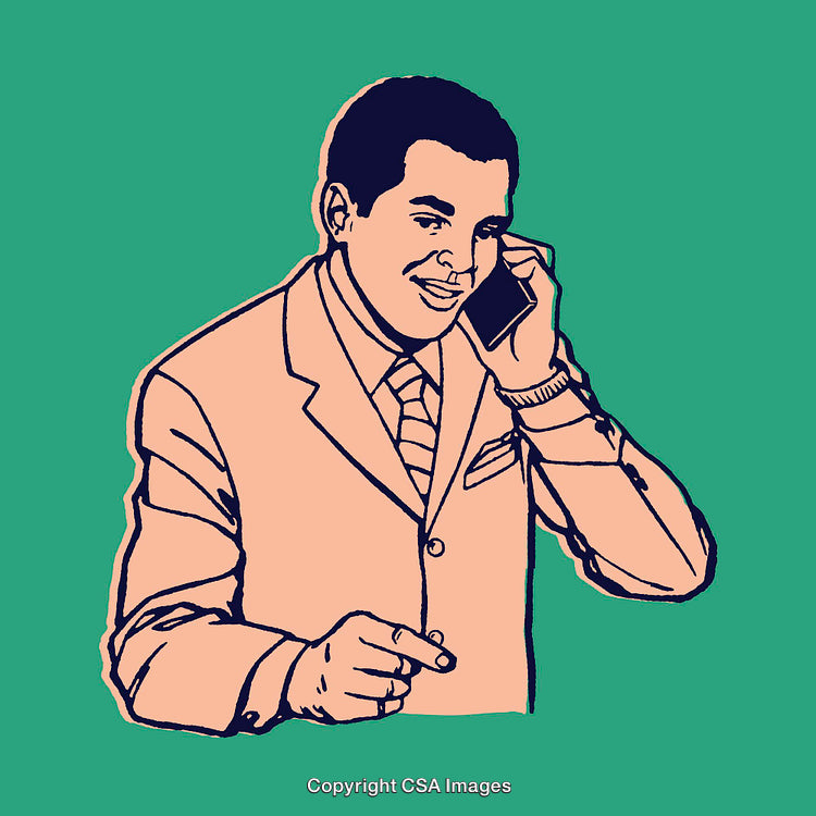 Businessman in Suit Talking on Phone Line Art Illustration