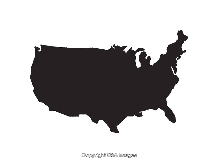 Black Silhouette Illustration of United States Map on White Background
