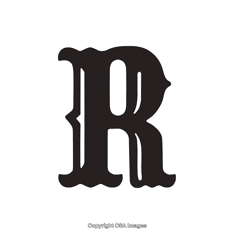 Stylized Black Gothic Letter R on White Background