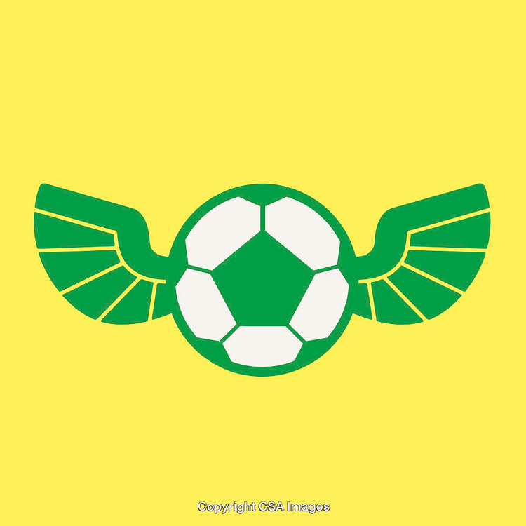 Green Soccer Ball with Wings on a Yellow Background