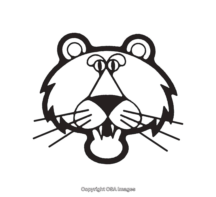 Black And White Line Art of Cartoon Styled Tiger Face Design