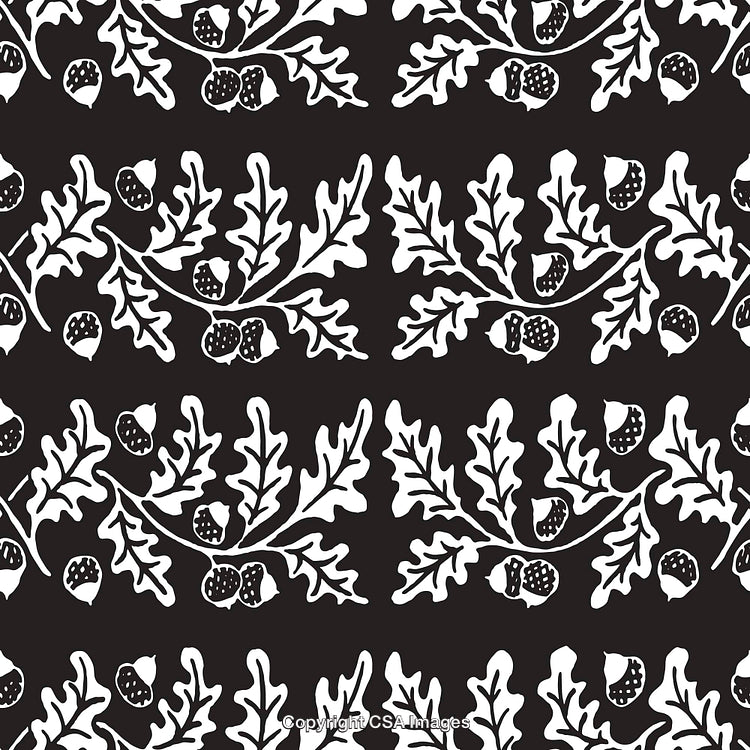 Black and White Floral Oak Leaf and Acorn Pattern Design