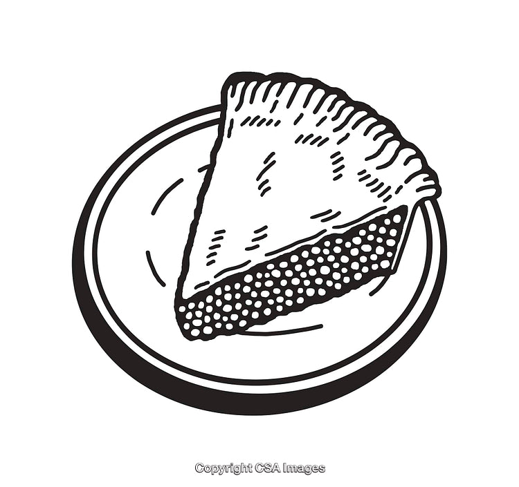 Black and White Line Art of a Pie Slice on a Plate