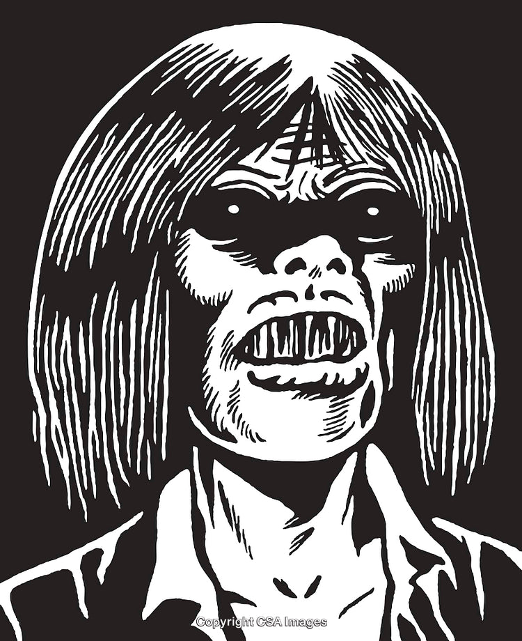 Illustrated Horror Portrait Featuring Eerie Character with Monstrous Features