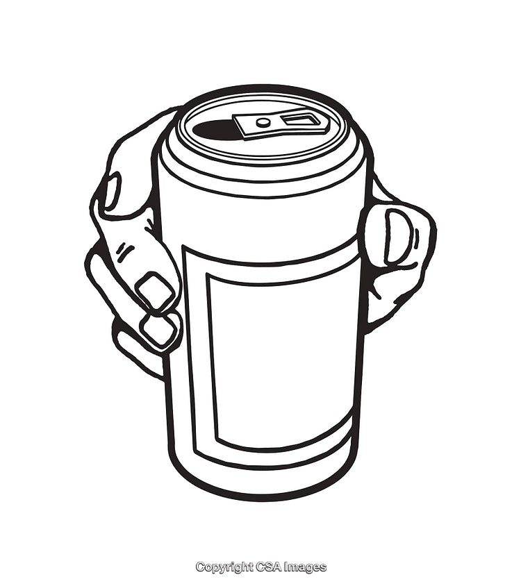 Black and White Line Art of a Hand Holding a Soda Can