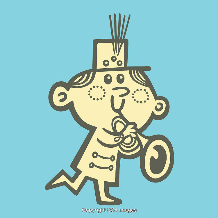 Illustration of a Marching Band Figure Playing Brass Instrument