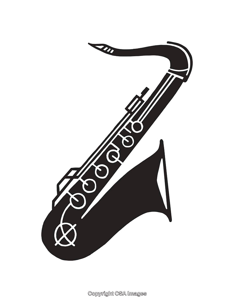 Black and White Line Art Illustration of a Saxophone Icon