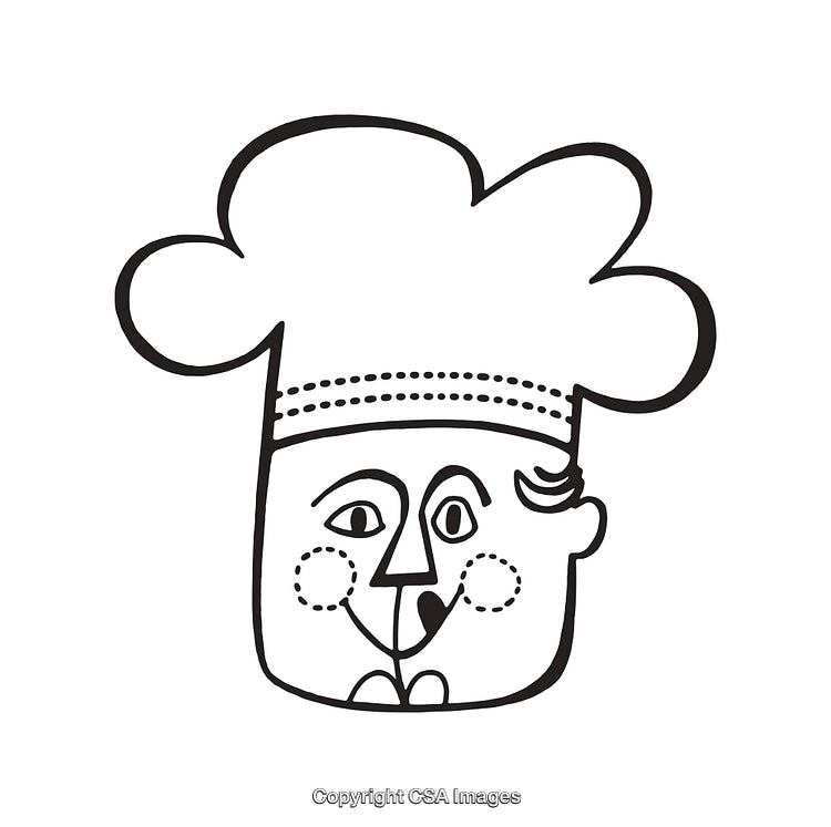 Line Art Illustration of a Smiling Chef with a Hat