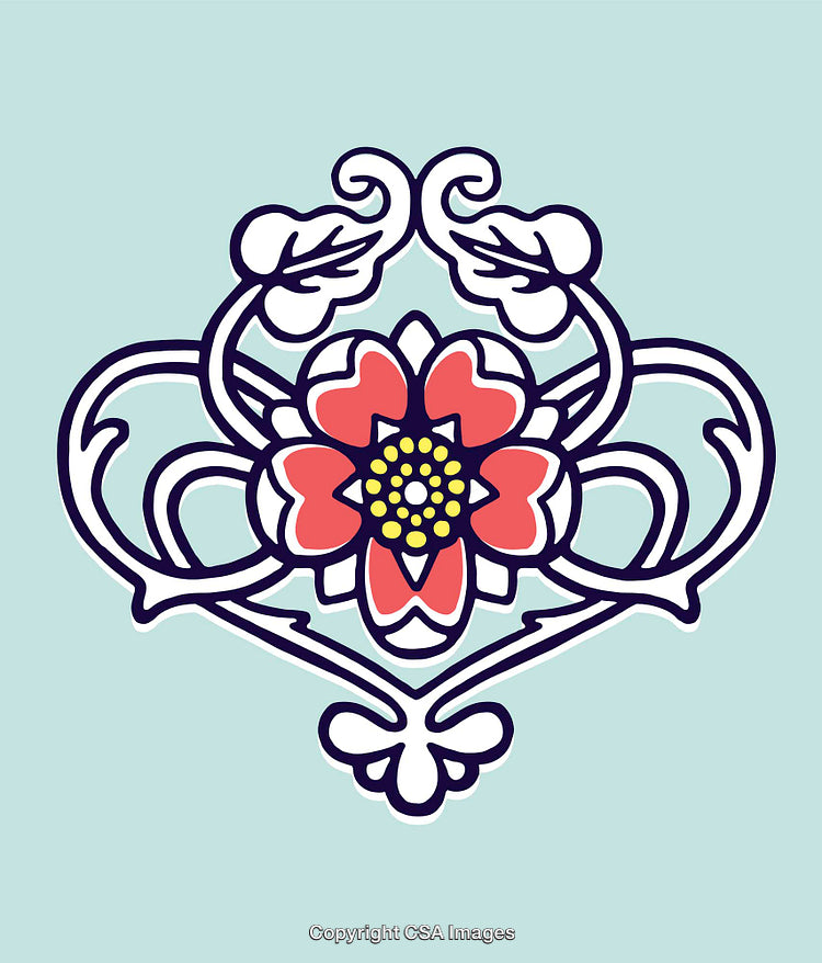 Floral Line Art Illustration Featuring Intricate Patterns and Bright Colors