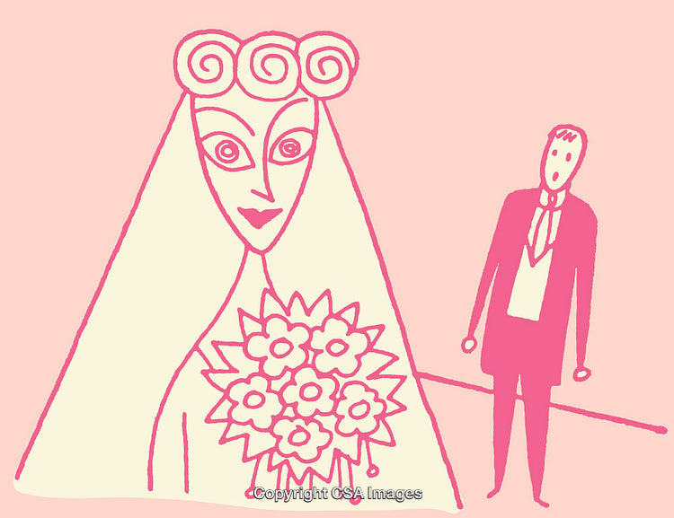 Color Line Art of Bride and Groom on Wedding Day