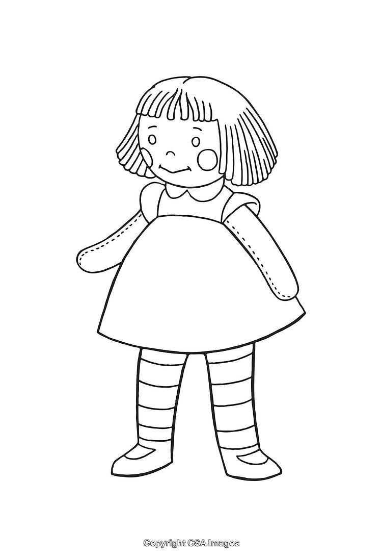 Black and White Line Art Illustration of a Doll Figure