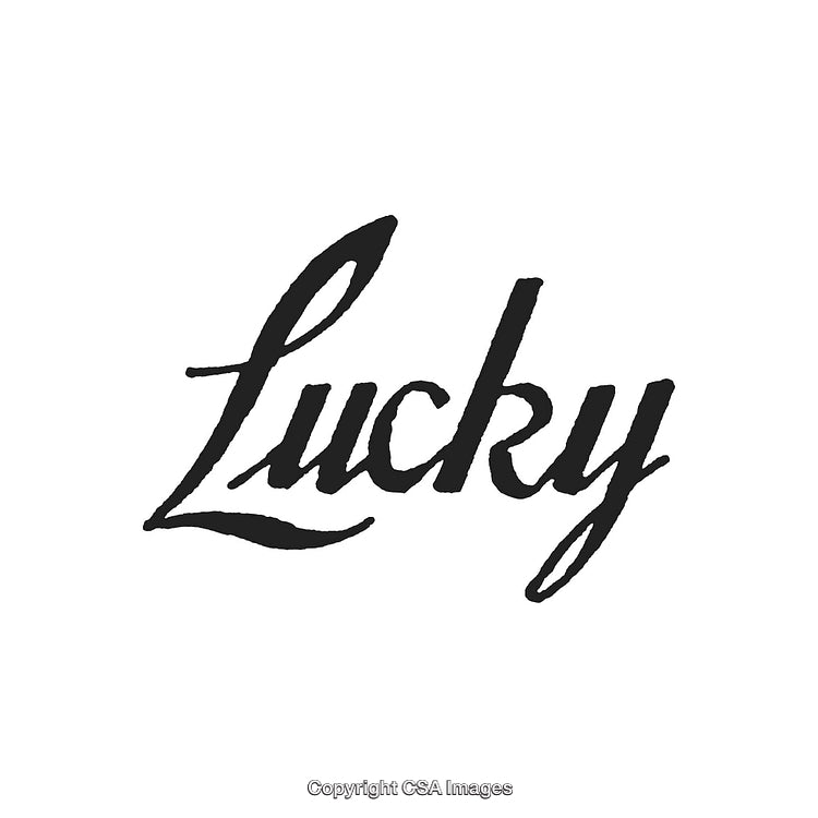 Stylized Calligraphy Text Depicting the Word Lucky on White Background