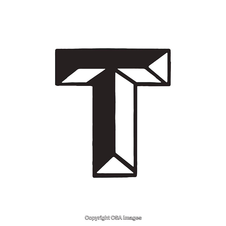 Bold 3D Stylized Greek Alphabet Tau Symbol in Black on White