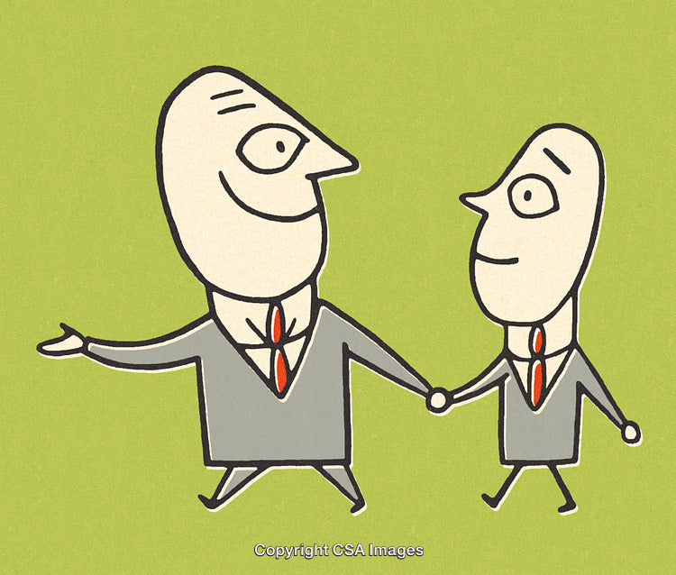 Cartoon Illustration of Two Businessmen Walking in Conversation