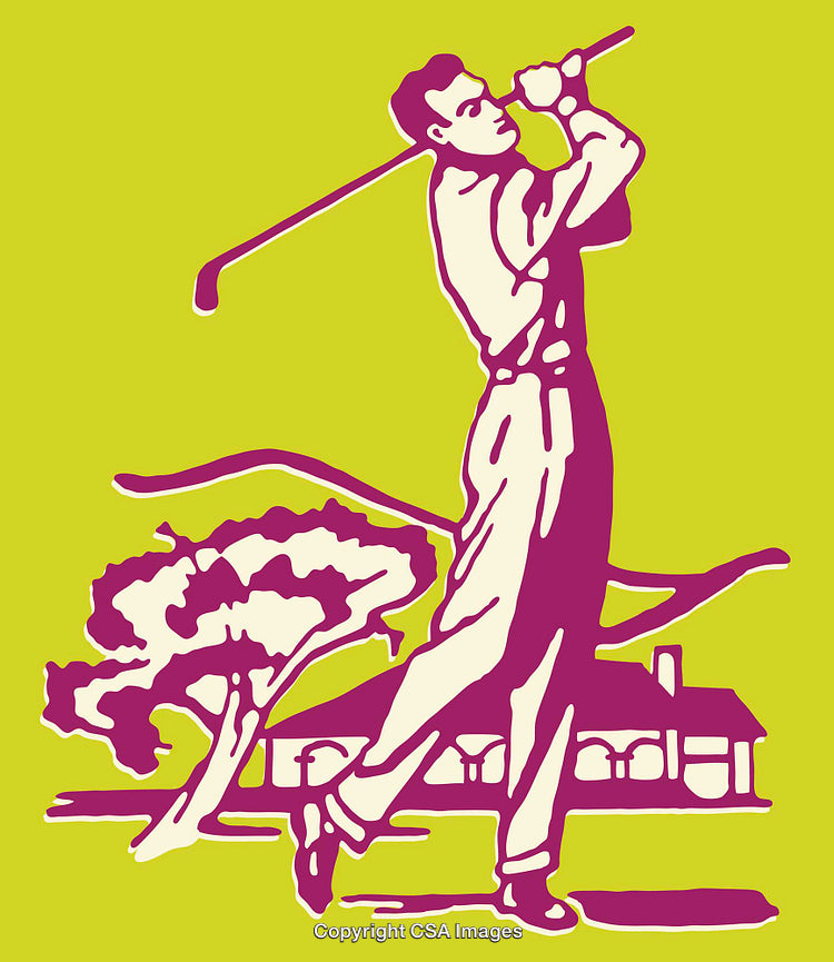 Vintage Style Line Art of A Golfer in Action