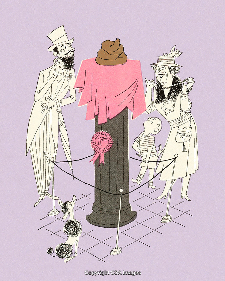 Playful Artistic Illustration With a Unique Art Display and Distinguished Judges Observing