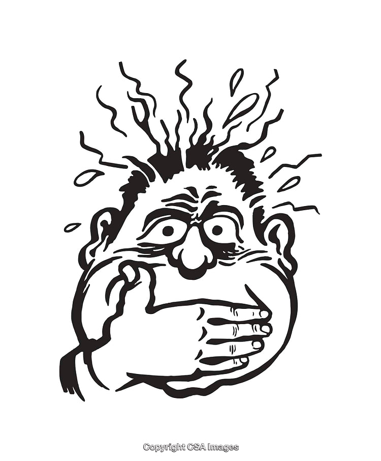 Black and White Line Art of a Shocked and Frantically Nervous Face