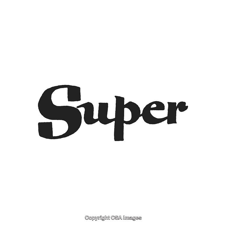 Stylized Word Art Featuring the Term "Super" in Black on White Background