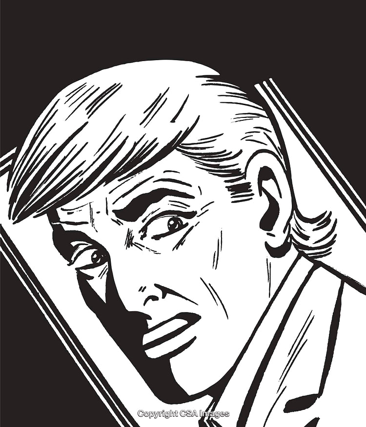 Black and White Comic Art Depicting a Surprised Man