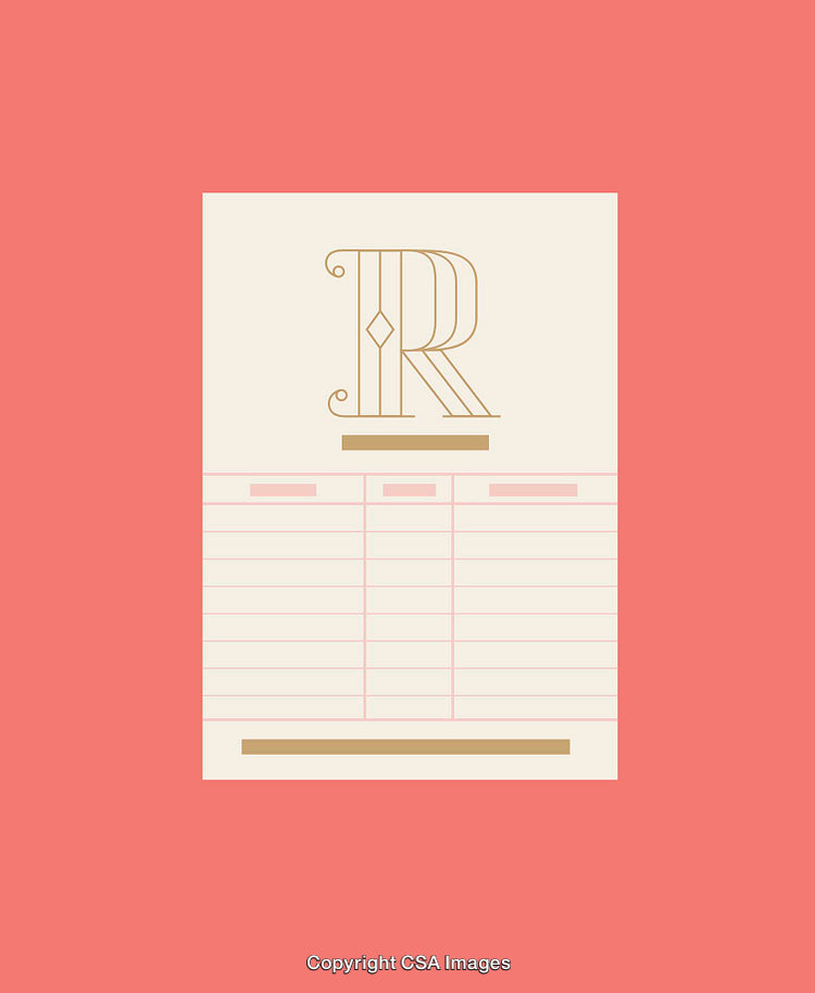 Minimalist Stationery Design Featuring Decorative Initial and Tabular Layout