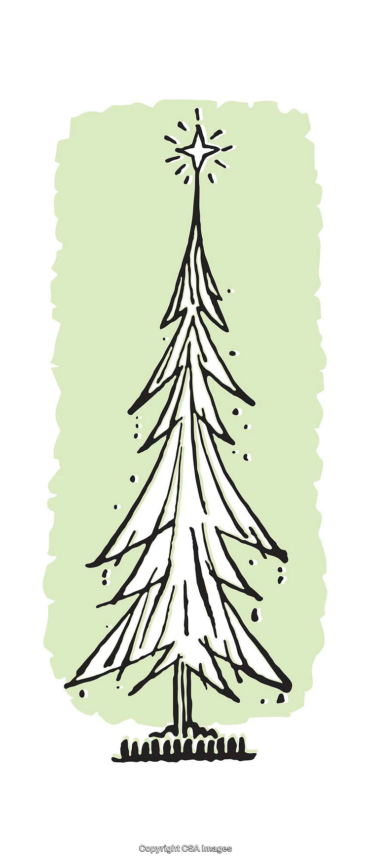 Stylized Illustrated Christmas Tree with Artistic Details and a Green Background