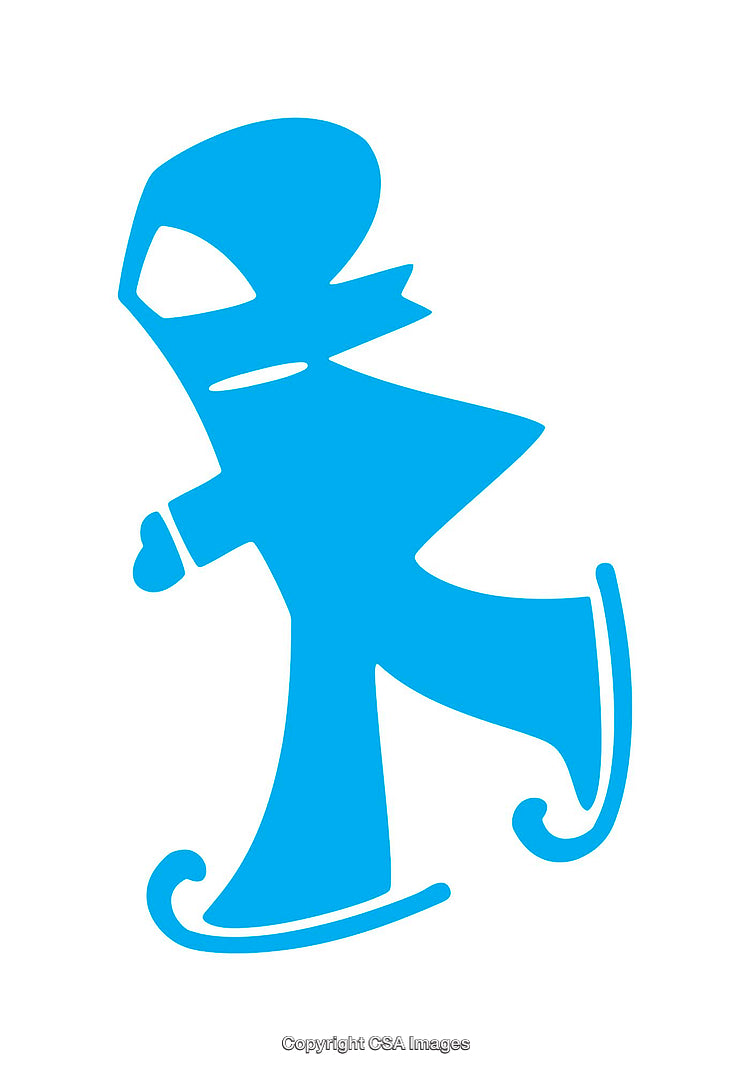 Stylized Interpretation of Ice Skating Figure in Bright Blue Outline