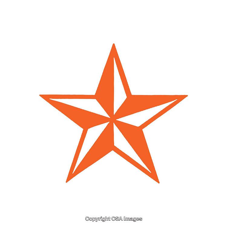 Geometric Orange Star Dingbat with White Accents on Plain Background
